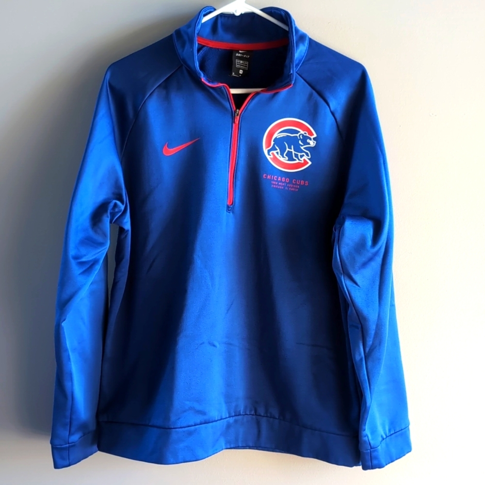 Nike Dri Fit Chicago Cubs Blue Baseball Quarter Zip Pullover Sweatshirt Mens M